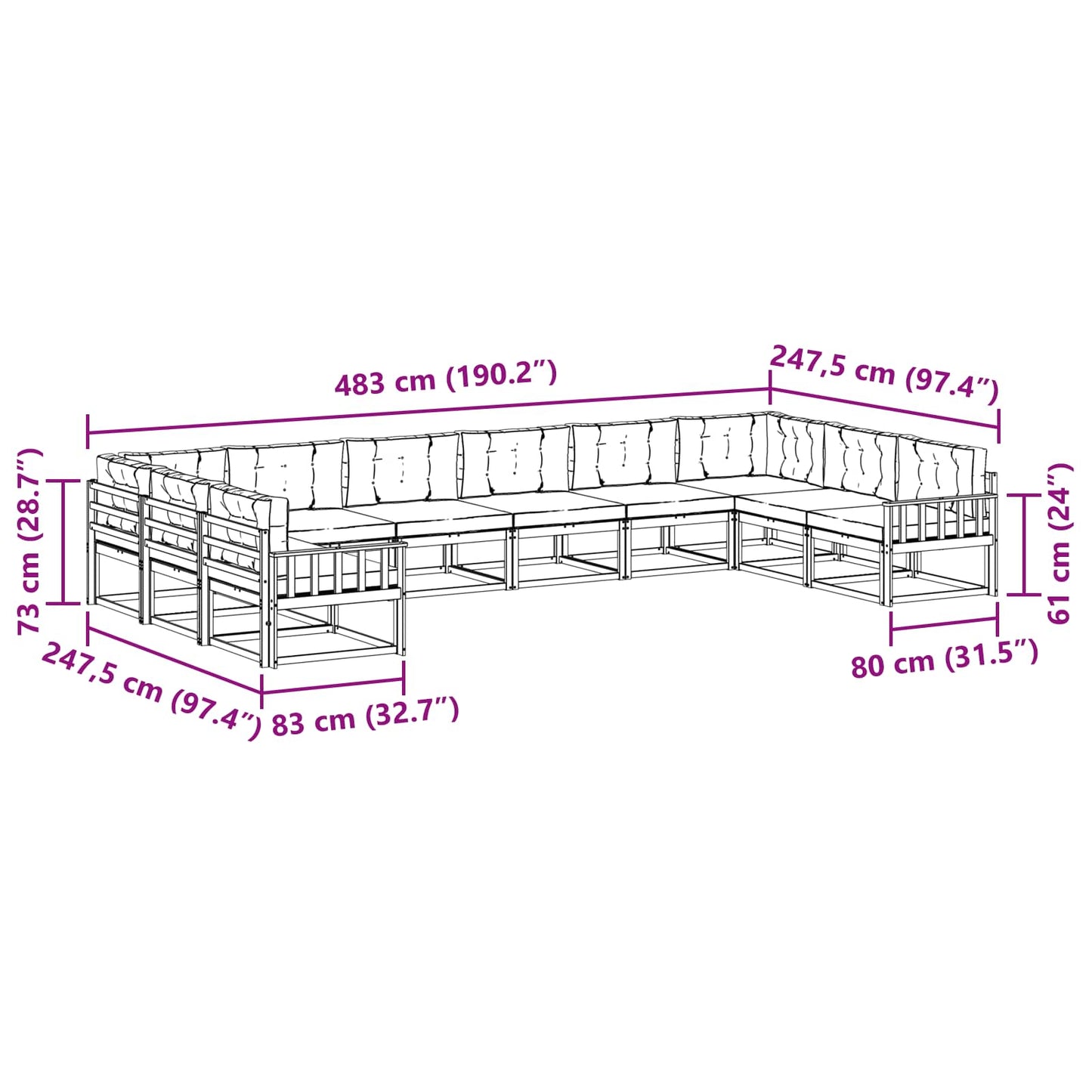 vidaXL Σειρά Καναπέ Εξωτερικού με μαξιλάρι 10 pcs Φυσικό και Ανθρακί