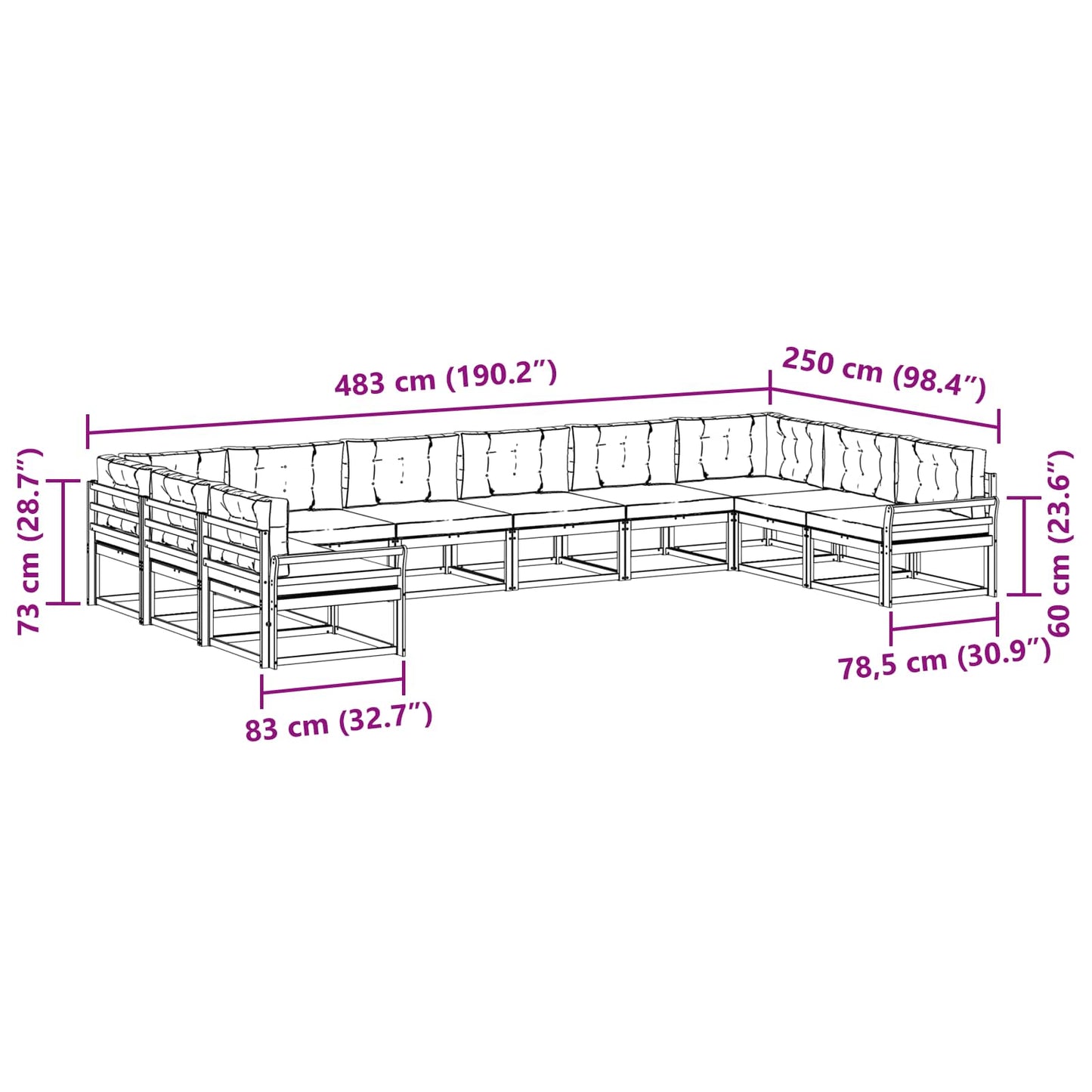 vidaXL Σειρά Καναπέ Εξωτερικού με μαξιλάρι 10 pcs Φυσικό και Ανθρακί