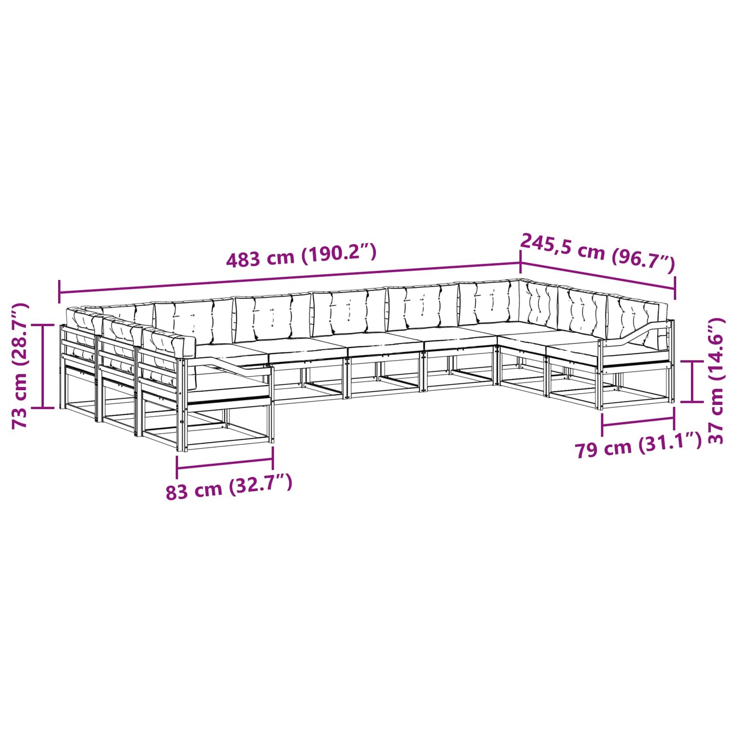 vidaXL Σειρά Καναπέ Εξωτερικού με μαξιλάρι 10 pcs Φυσικό και Ανθρακί