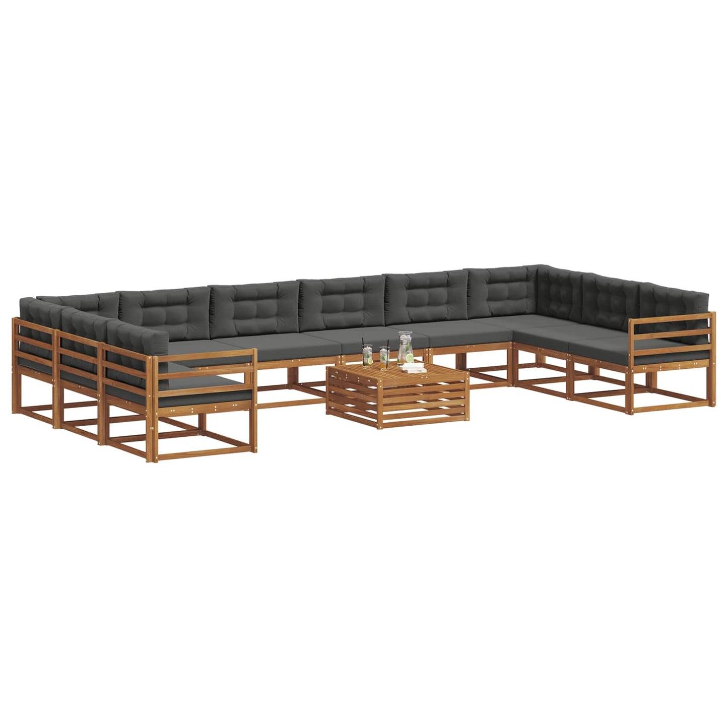 vidaXL Σειρά Καναπέ Εξωτερικού με μαξιλάρι 11 pcs Φυσικό και Ανθρακί