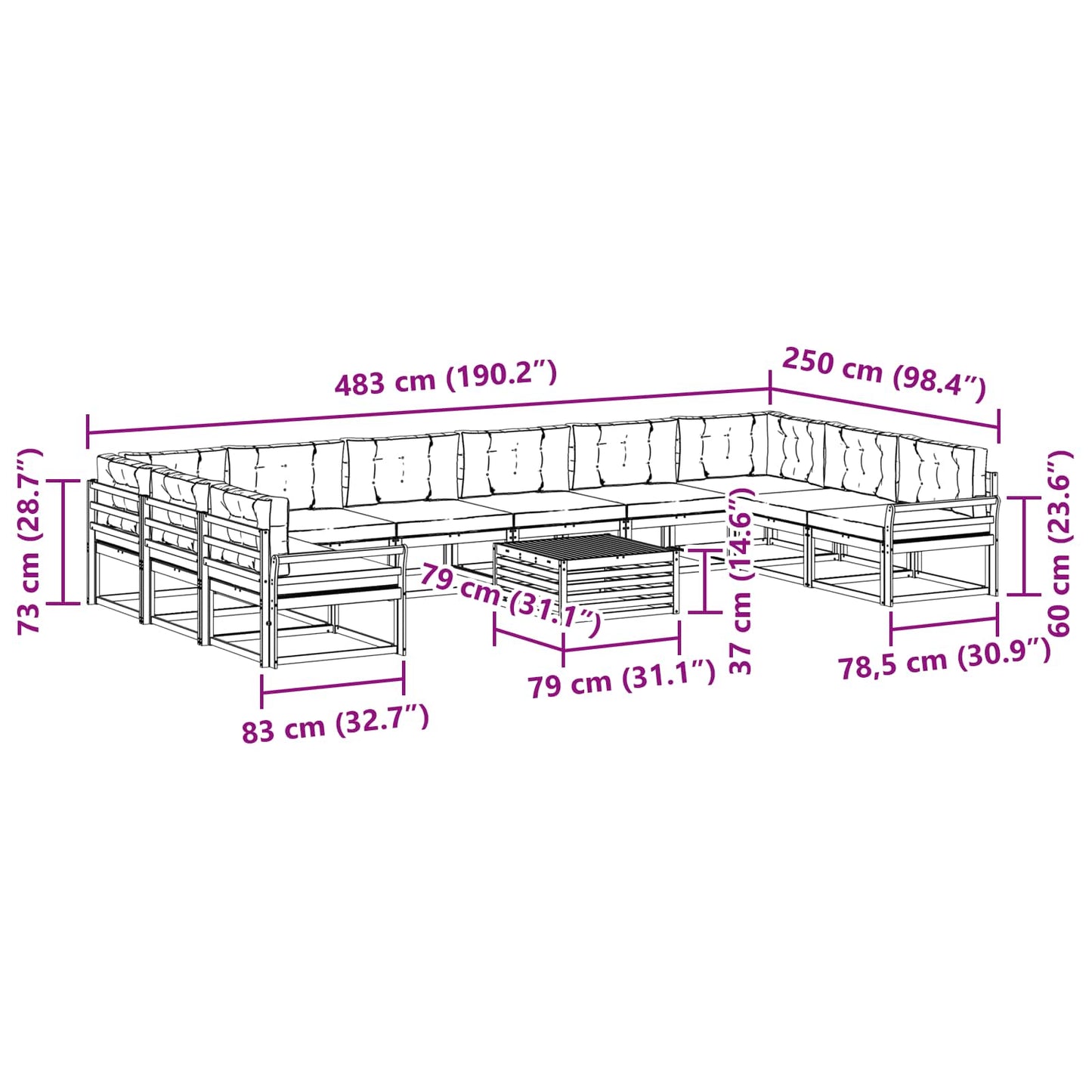 vidaXL Σειρά Καναπέ Εξωτερικού με μαξιλάρι 11 pcs Φυσικό και Ανθρακί