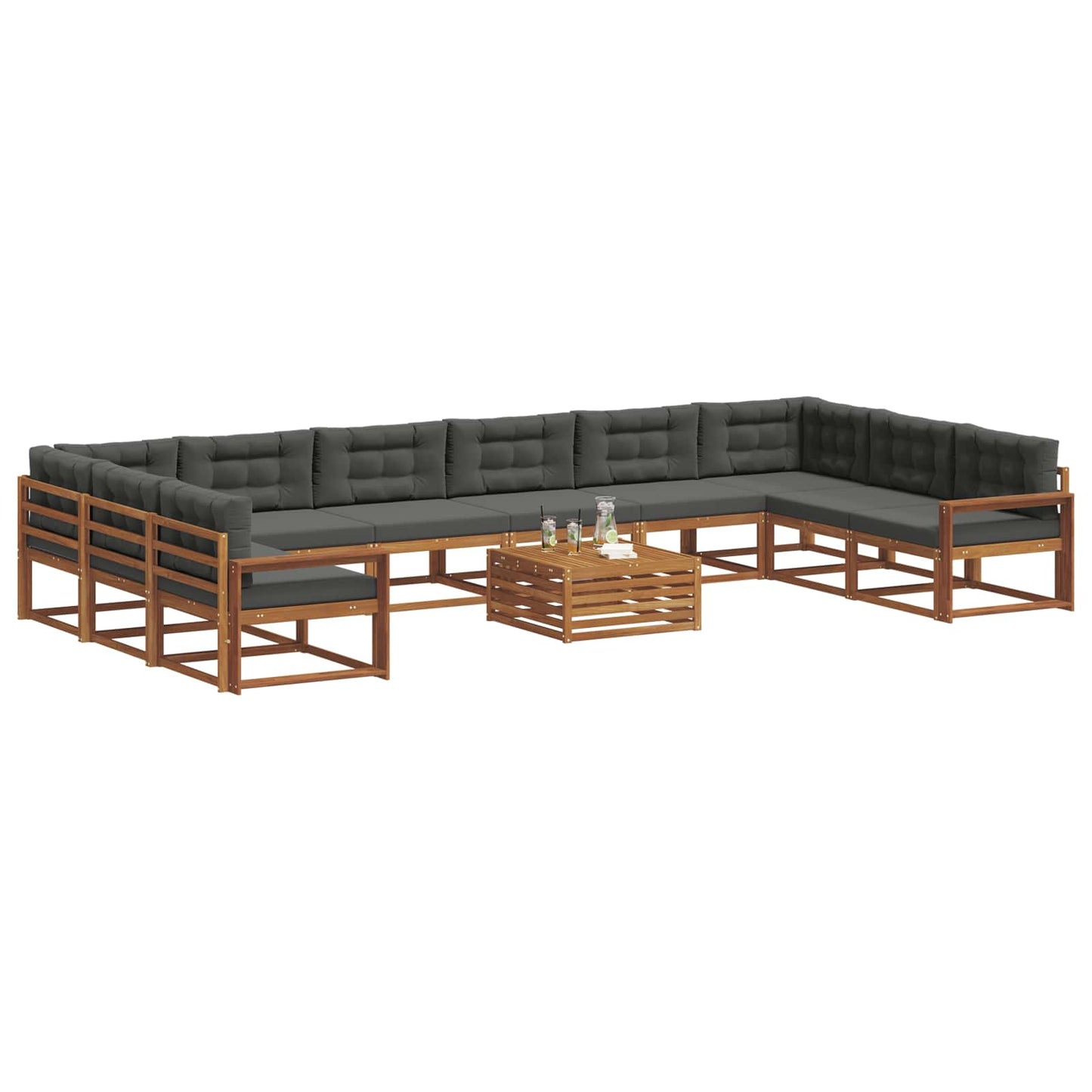 vidaXL Σειρά Καναπέ Εξωτερικού με μαξιλάρι 11 pcs Φυσικό και Ανθρακί