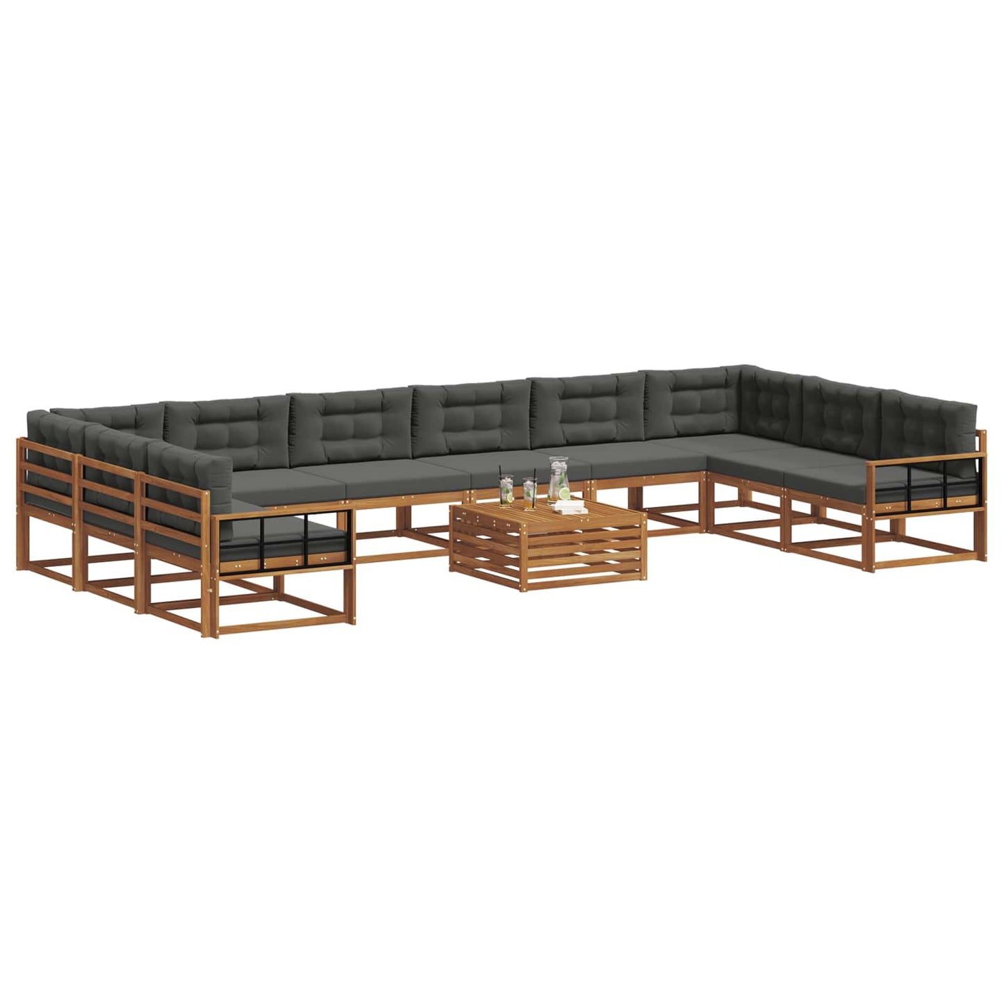 vidaXL Σειρά Καναπέ Εξωτερικού με μαξιλάρι 11 pcs Φυσικό και Ανθρακί