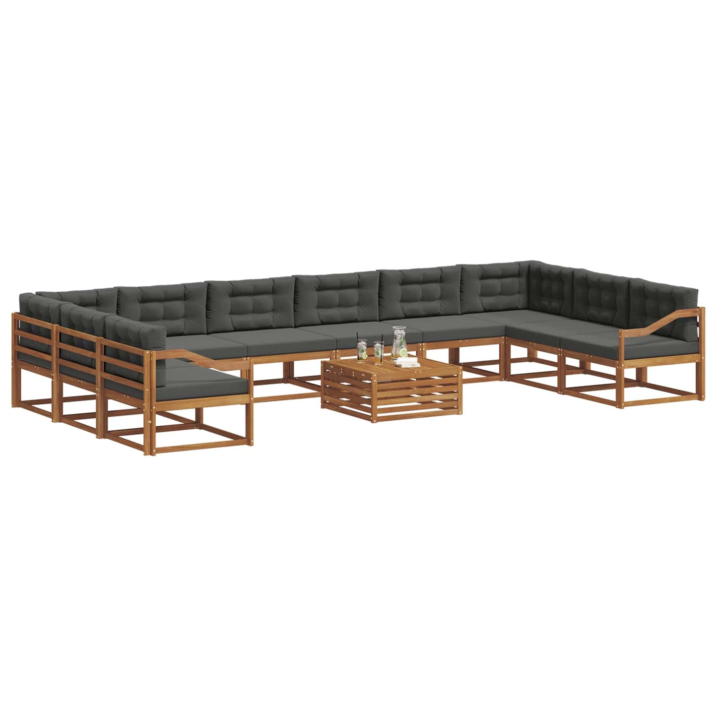 vidaXL Σειρά Καναπέ Εξωτερικού με μαξιλάρι 11 pcs Φυσικό και Ανθρακί