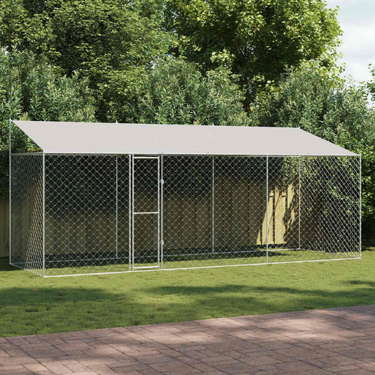 vidaXL Κλουβί Σκυλιού με Στέγη Ασημί 600 x 200 x 256 εκ.