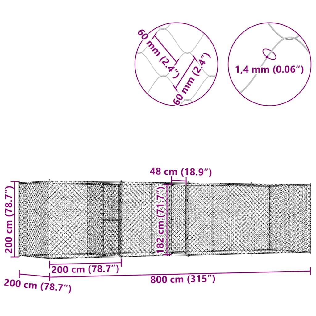 Κλουβί σκύλου Ασημί 800 x 200 x 200 εκ. Επικαλυμμένος Χάλυβας