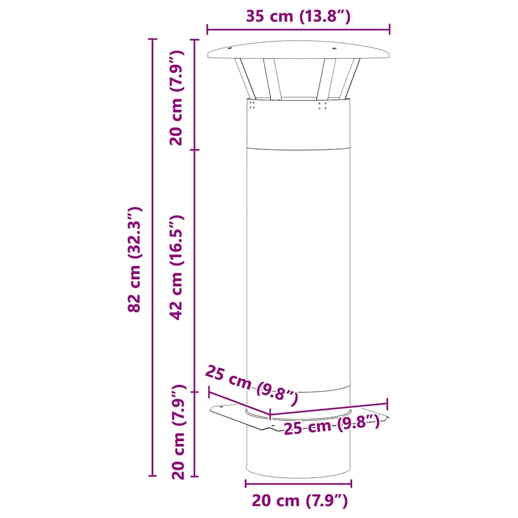 vidaXL Επέκταση Καμινάδας Ασημί 35 x 35 x 82 εκ. Ανοξείδωτο ατσάλι