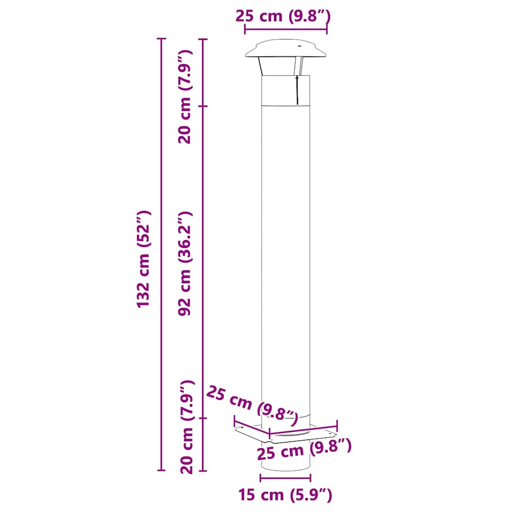 vidaXL Επέκταση Καμινάδας Ασημί 25 x 25 x 132 εκ Ανοξείδωτο ατσάλι