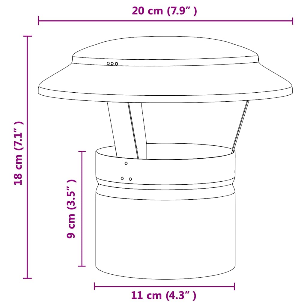 vidaXL Κάλυμμα Βροχής Καμινάδας Ασημί 20 x 20 x 18 εκ.