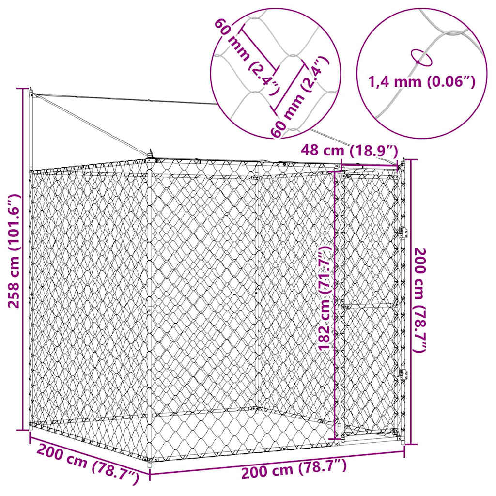vidaXL Κλουβί σκύλου 200 x 200 x 258 εκ Χάλυβας και PE