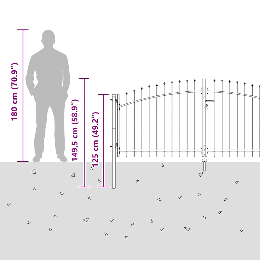 vidaXL Διπλή Πύλη με κλειδαριά Γκρι 299,5 x 149,5 εκ. Ατσάλι