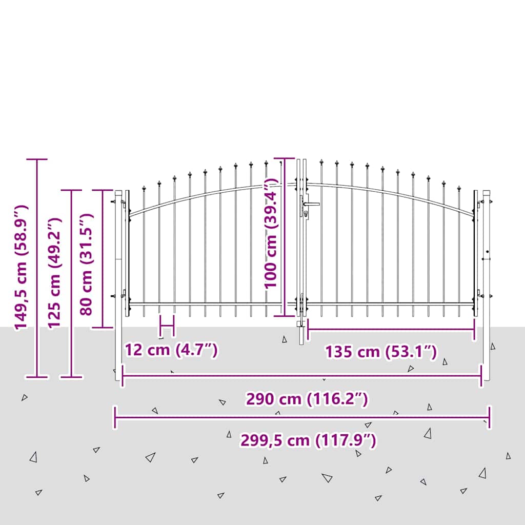 vidaXL Διπλή Πύλη με κλειδαριά Γκρι 299,5 x 149,5 εκ. Ατσάλι