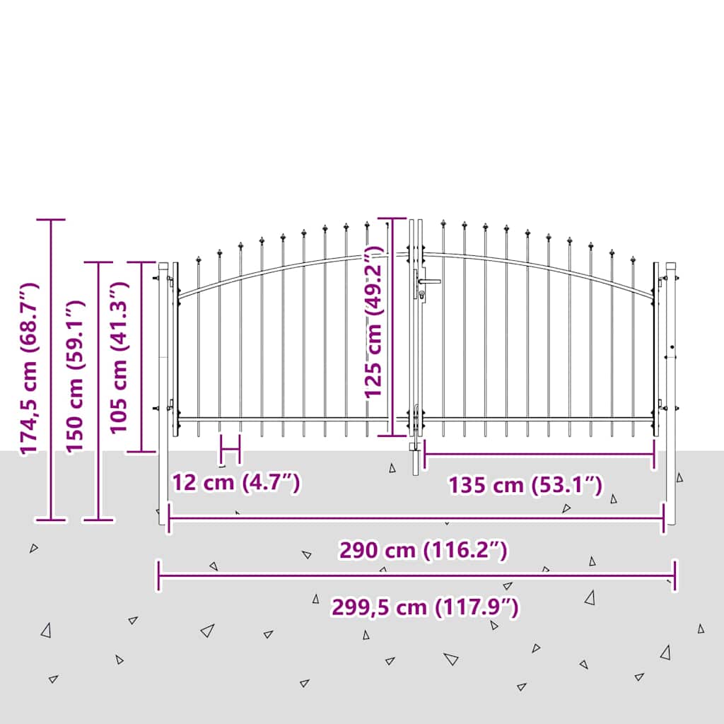 vidaXL Διπλή Πύλη με κλειδαριά Γκρι 299,5 x 174,5 εκ. Ατσάλι