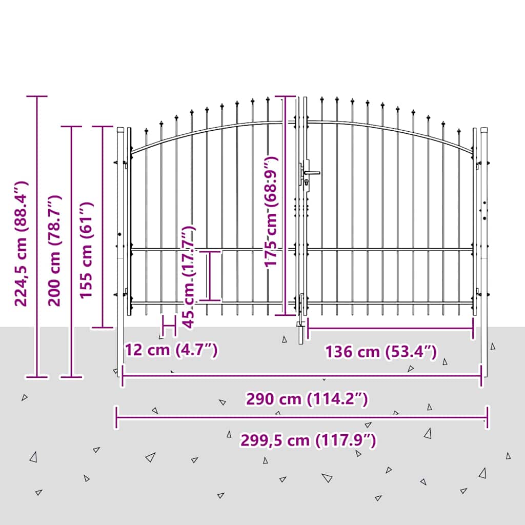 vidaXL Διπλή Πύλη με κλειδαριά Woerden Γκρι 299,5 x 224,5 εκ. Ατσάλι
