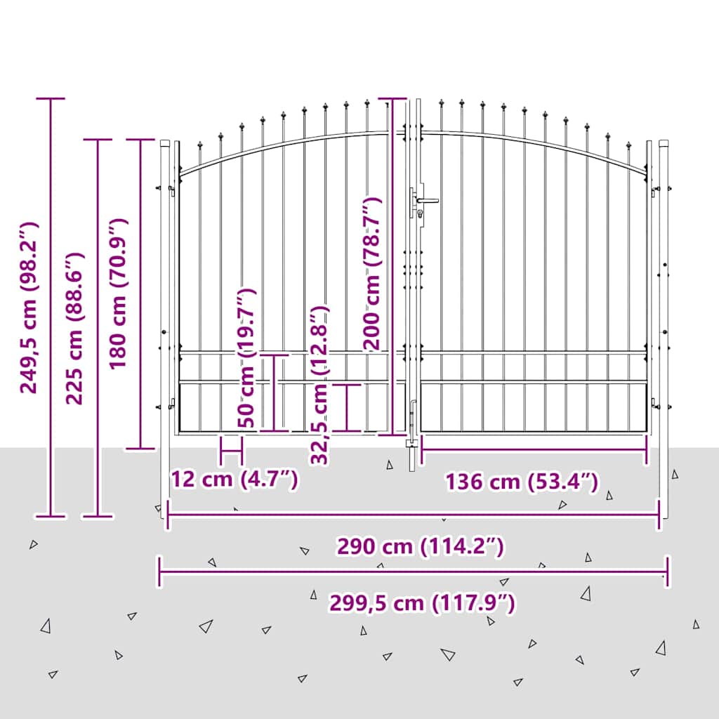 vidaXL Διπλή Πύλη με κλειδαριά Woerden Γκρι 299,5 x 249,5 εκ. Ατσάλι