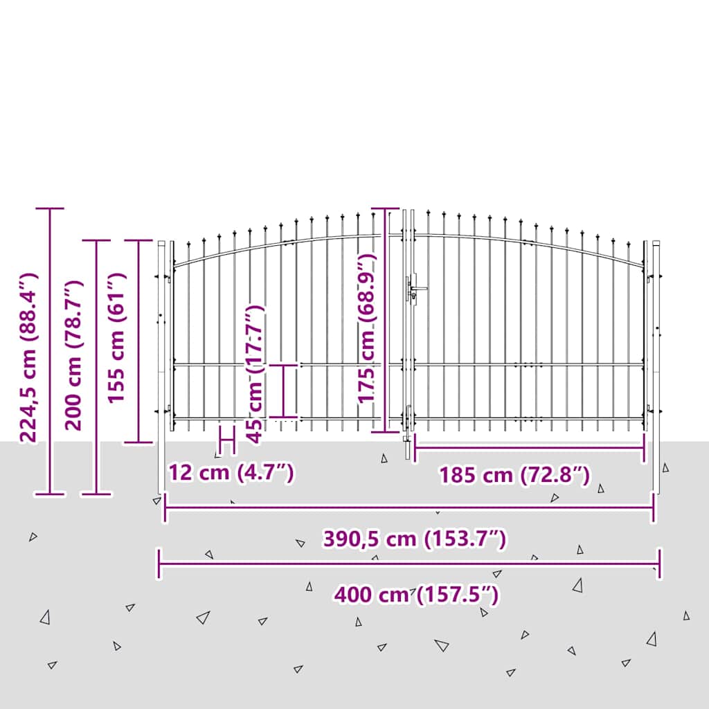 vidaXL Διπλή Πύλη με κλειδαριά Woerden Γκρι 400 x 224,5 εκ. Ατσάλι