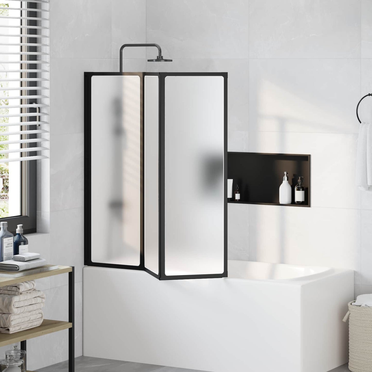 vidaXL Διαχωριστικό ντους Μαύρο 120 x 2 x 117 εκ Αλουμίνιο και PP