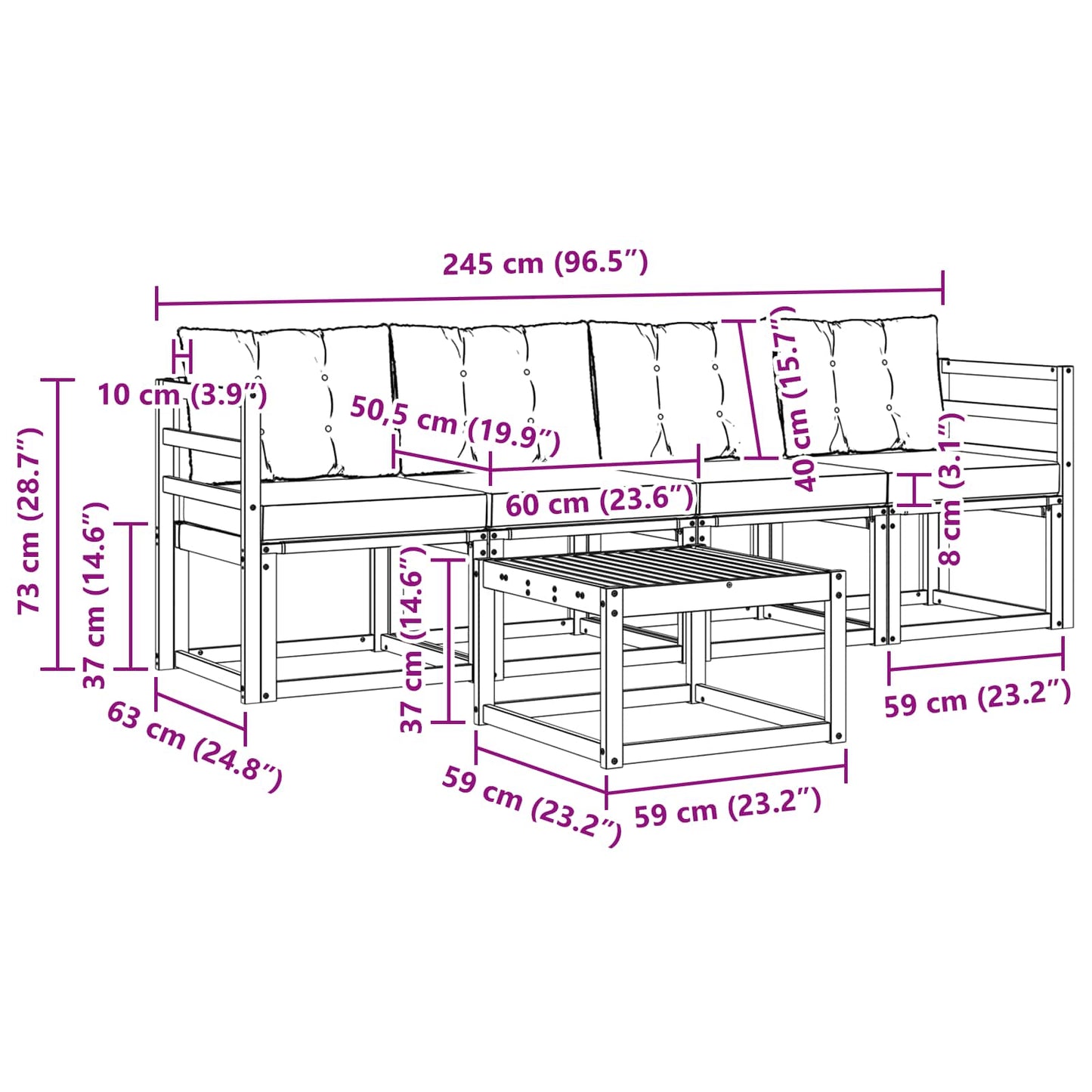 vidaXL Σειρά Καναπέ Εξωτερικού με μαξιλάρι 5 pcs Φυσικό και Μπεζ