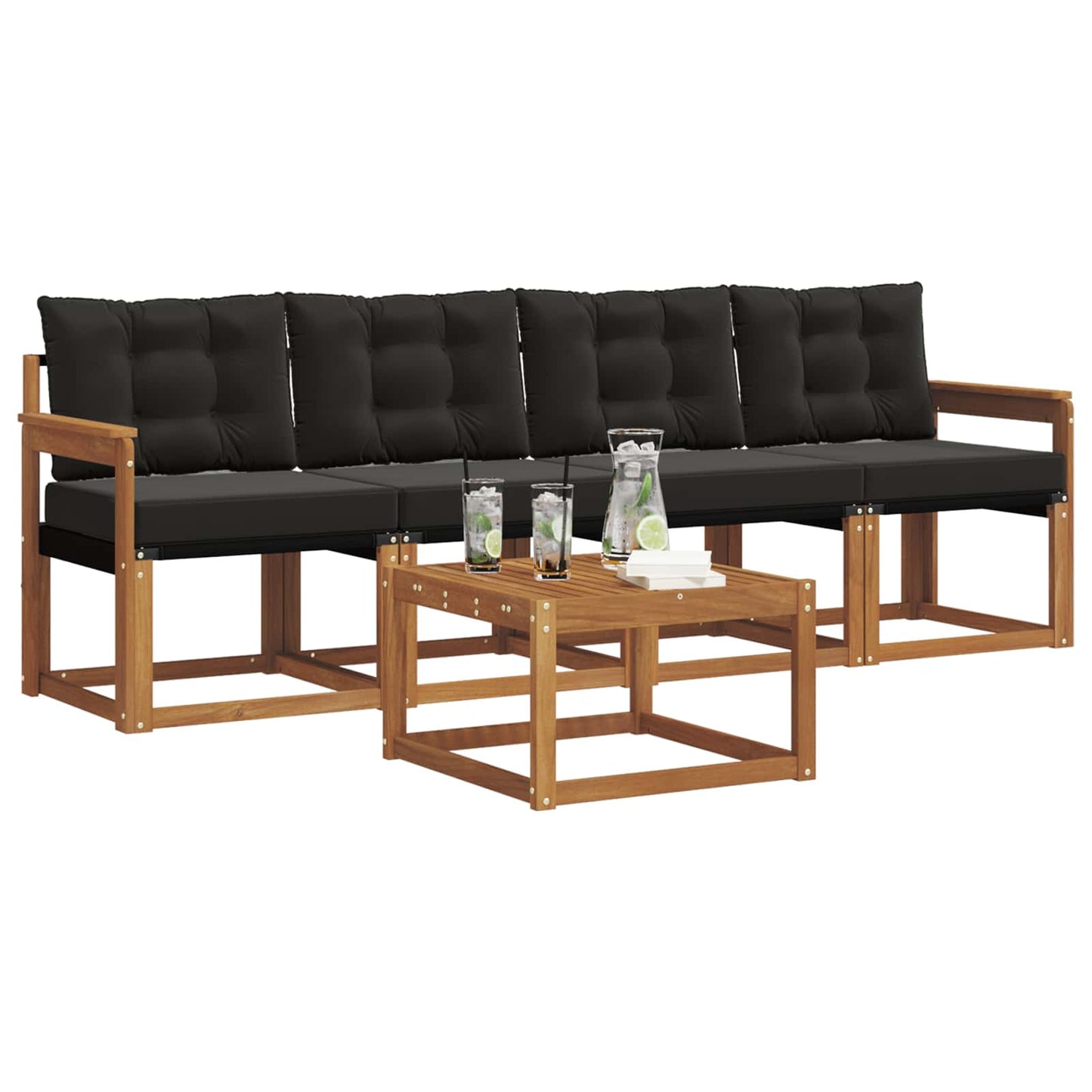 vidaXL Σειρά Καναπέ Εξωτερικού με μαξιλάρι 5 pcs Φυσικό και Μαύρο