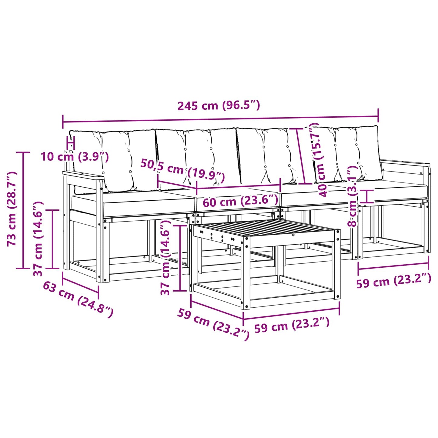 vidaXL Σειρά Καναπέ Εξωτερικού με μαξιλάρι 5 pcs Φυσικό και Μπεζ