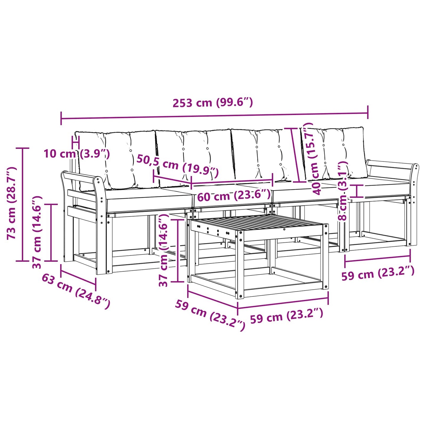 vidaXL Σειρά Καναπέ Εξωτερικού 5 pcs Φυσικό και Ανοιχτό Γκρι