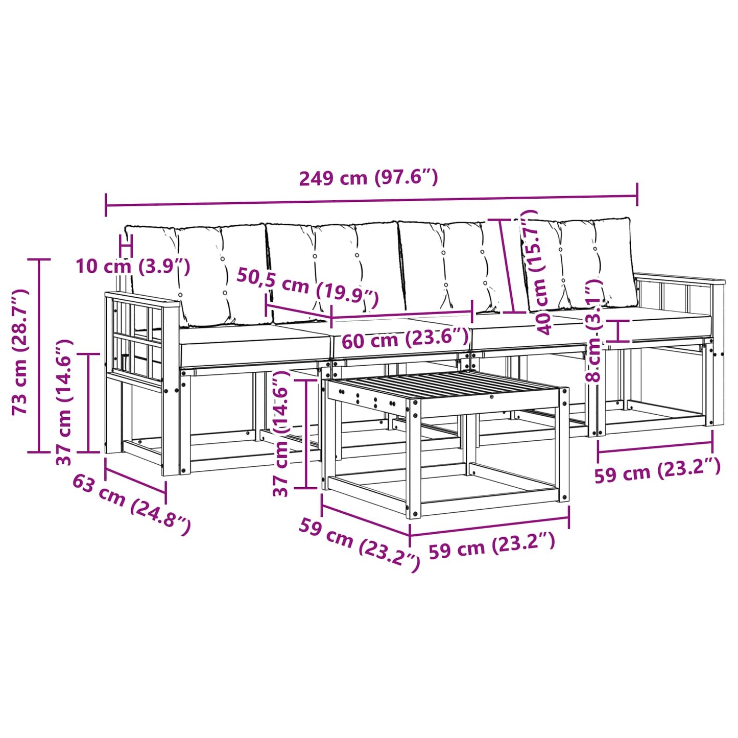 vidaXL Σειρά Καναπέ Εξωτερικού με μαξιλάρι 5 pcs Φυσικό και Κρέμα