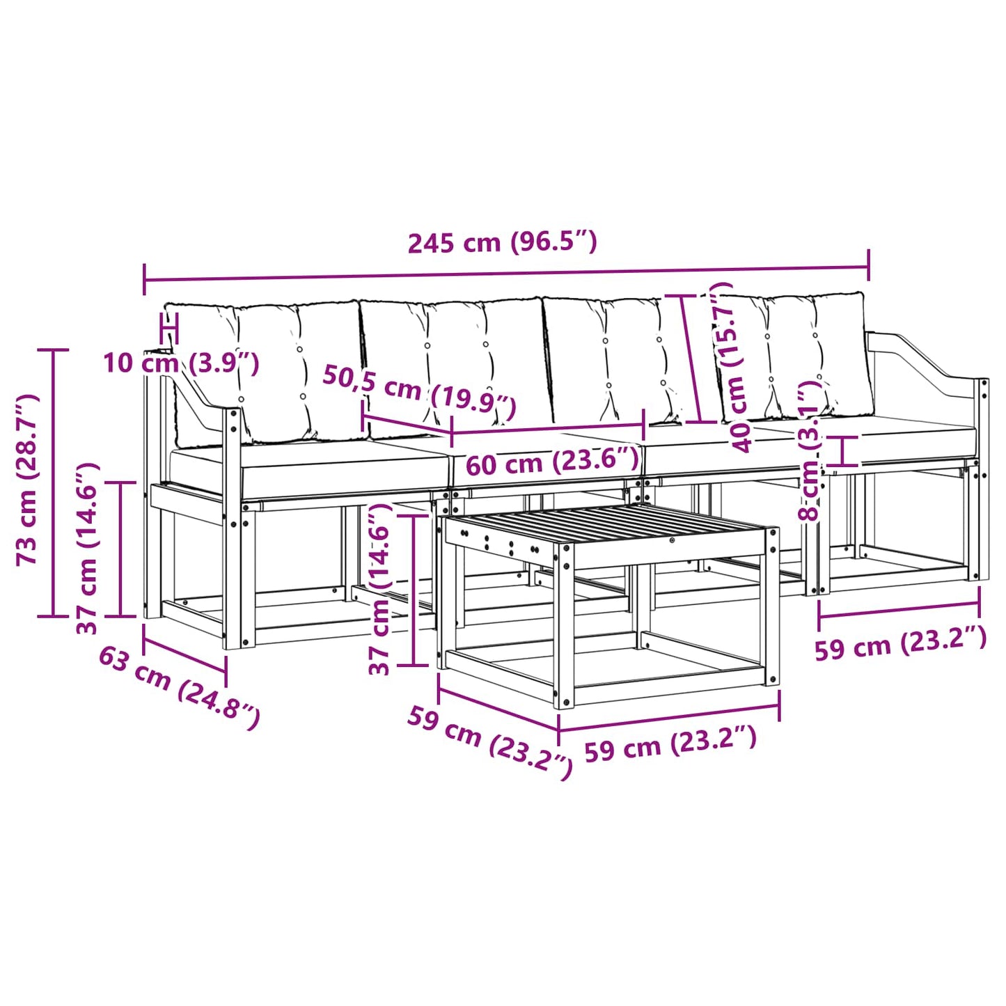 vidaXL Σειρά Καναπέ Εξωτερικού με μαξιλάρι 5 pcs Φυσικό και Μαύρο