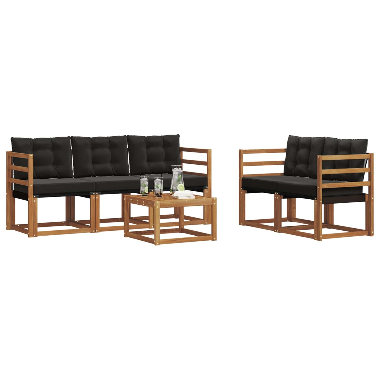 vidaXL Σειρά Καναπέ Εξωτερικού με μαξιλάρι 6 pcs Φυσικό και Μαύρο