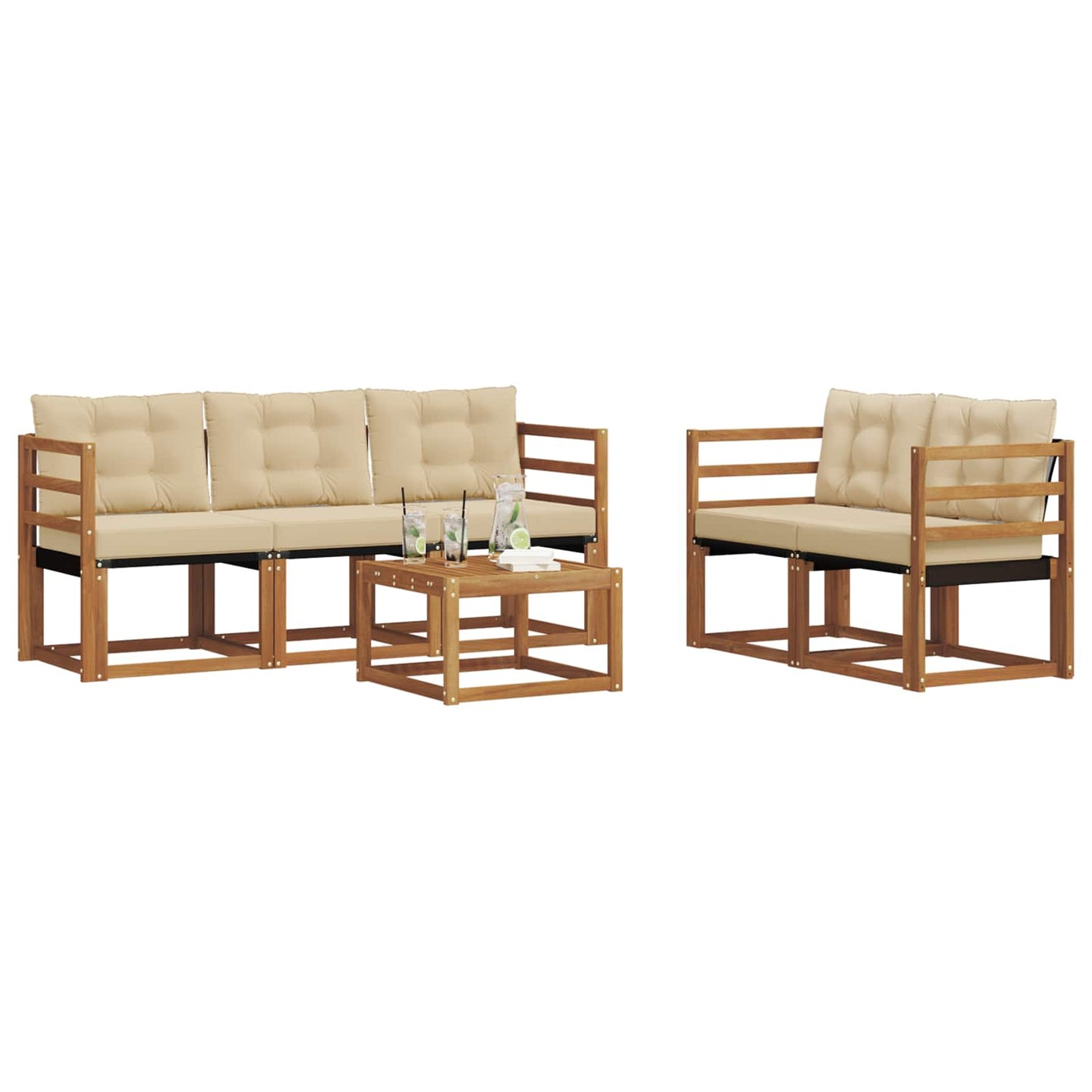 vidaXL Σειρά Καναπέ Εξωτερικού με μαξιλάρι 6 pcs Φυσικό και Μπεζ