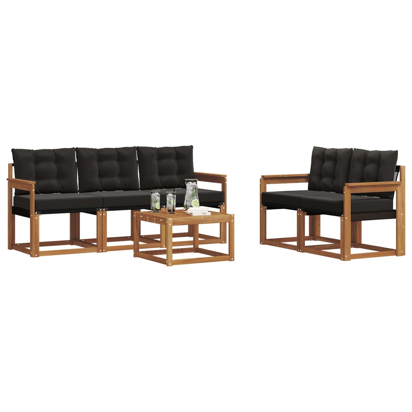 vidaXL Σειρά Καναπέ Εξωτερικού με μαξιλάρι 6 pcs Φυσικό και Μαύρο