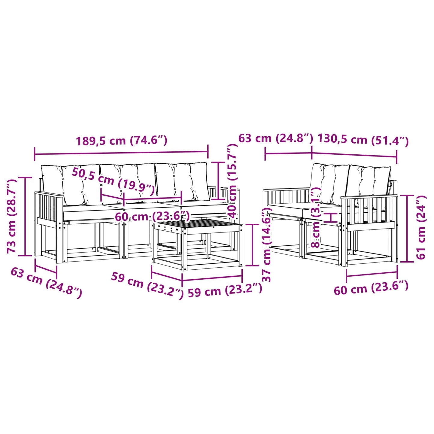 vidaXL Σειρά Καναπέ Εξωτερικού με μαξιλάρι 6 pcs Φυσικό και Μπεζ