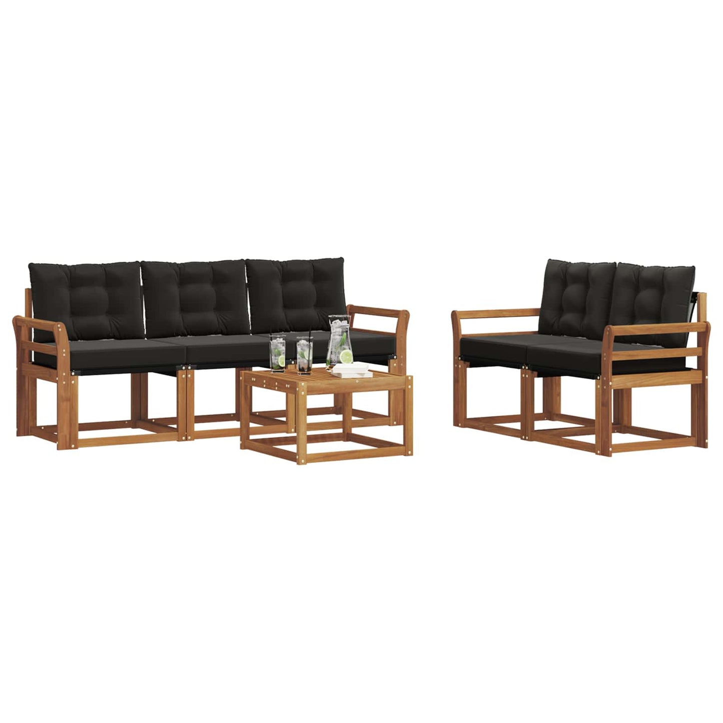 vidaXL Σειρά Καναπέ Εξωτερικού με μαξιλάρι 6 pcs Φυσικό και Μαύρο