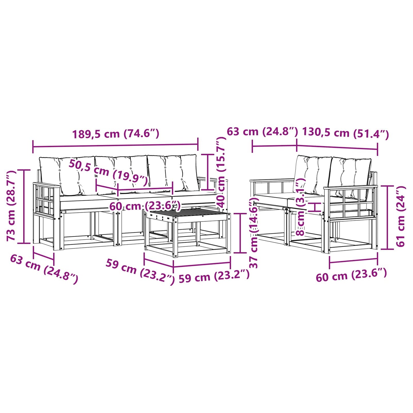 vidaXL Σειρά Καναπέ Εξωτερικού με μαξιλάρι 6 pcs Φυσικό και Κρέμα