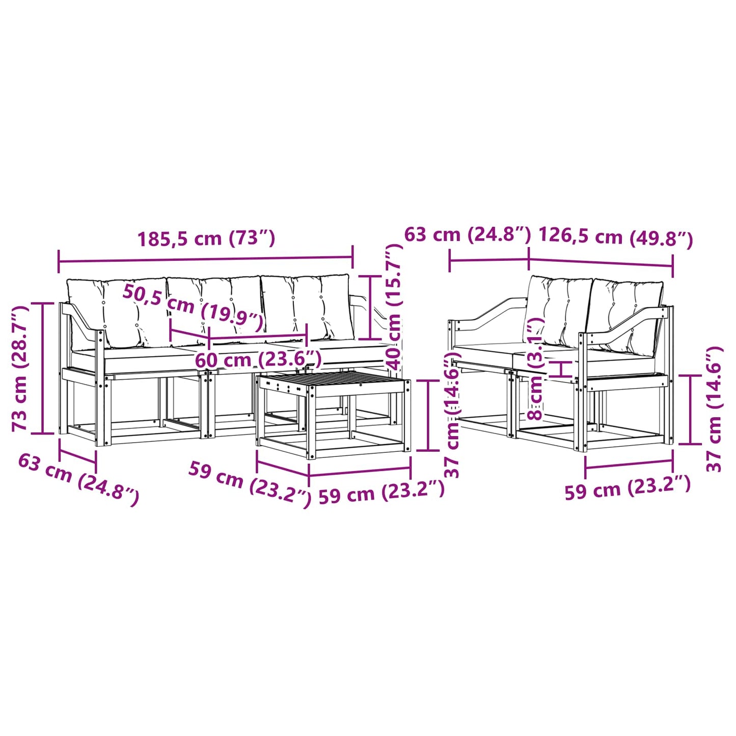 vidaXL Σειρά Καναπέ Εξωτερικού με μαξιλάρι 6 pcs Φυσικό και Μαύρο