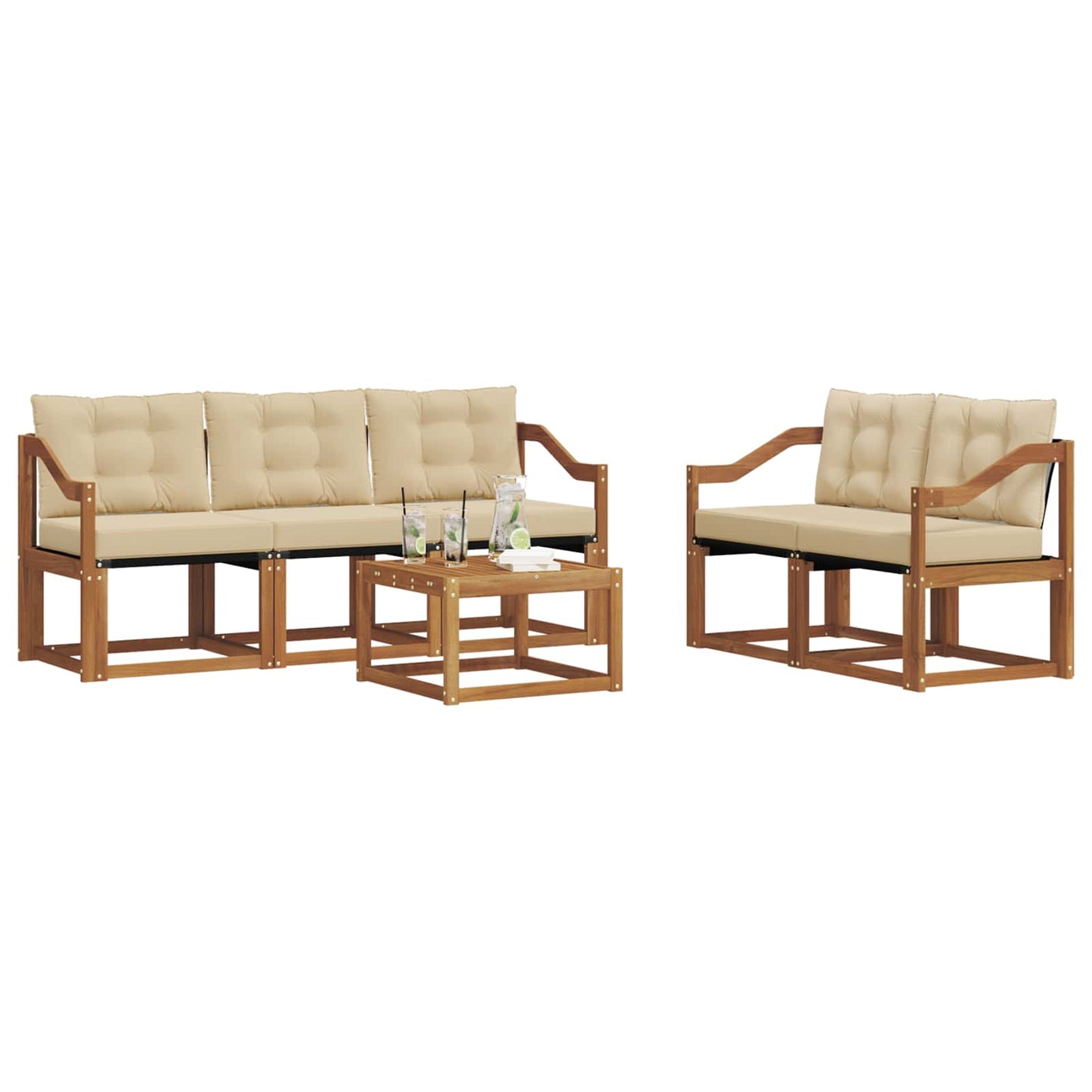 vidaXL Σειρά Καναπέ Εξωτερικού με μαξιλάρι 6 pcs Φυσικό και Μπεζ