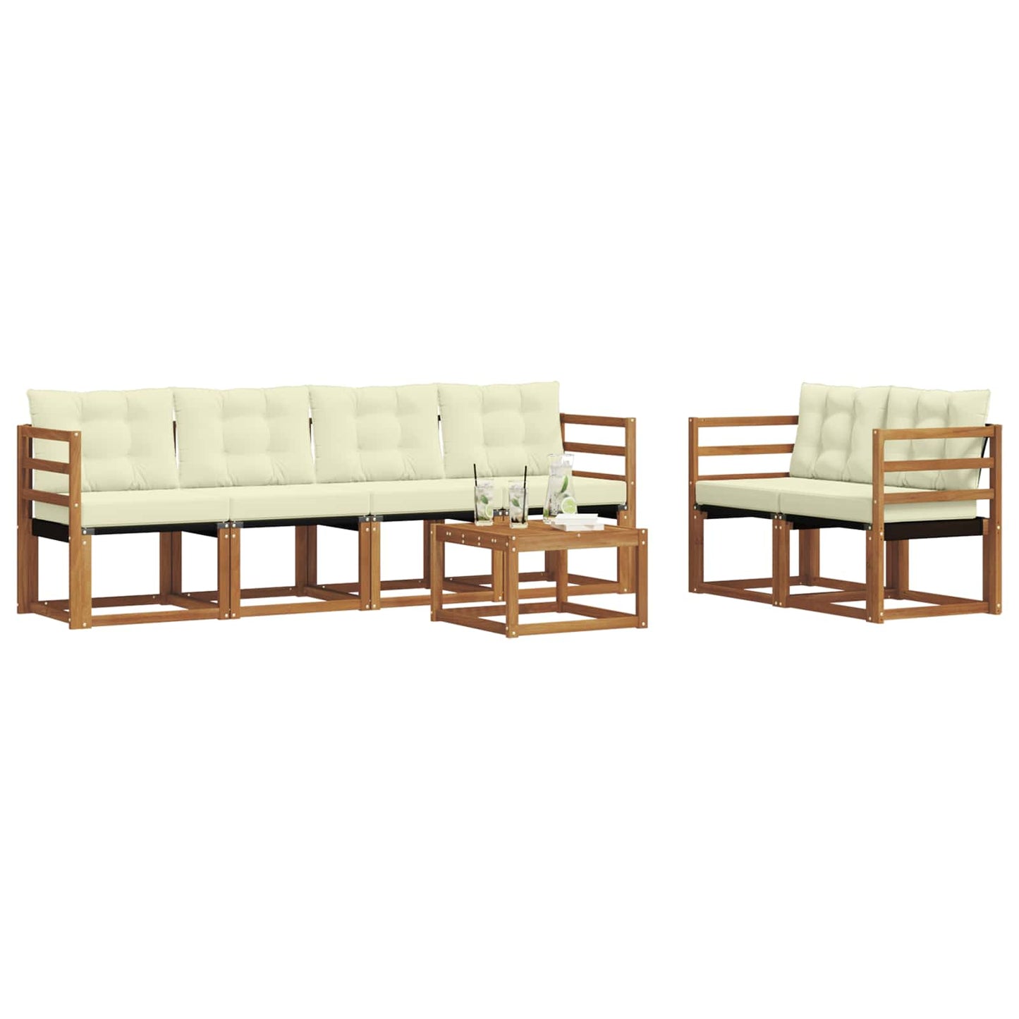 vidaXL Σειρά Καναπέ Εξωτερικού με μαξιλάρι 7 pcs Φυσικό και Κρέμα