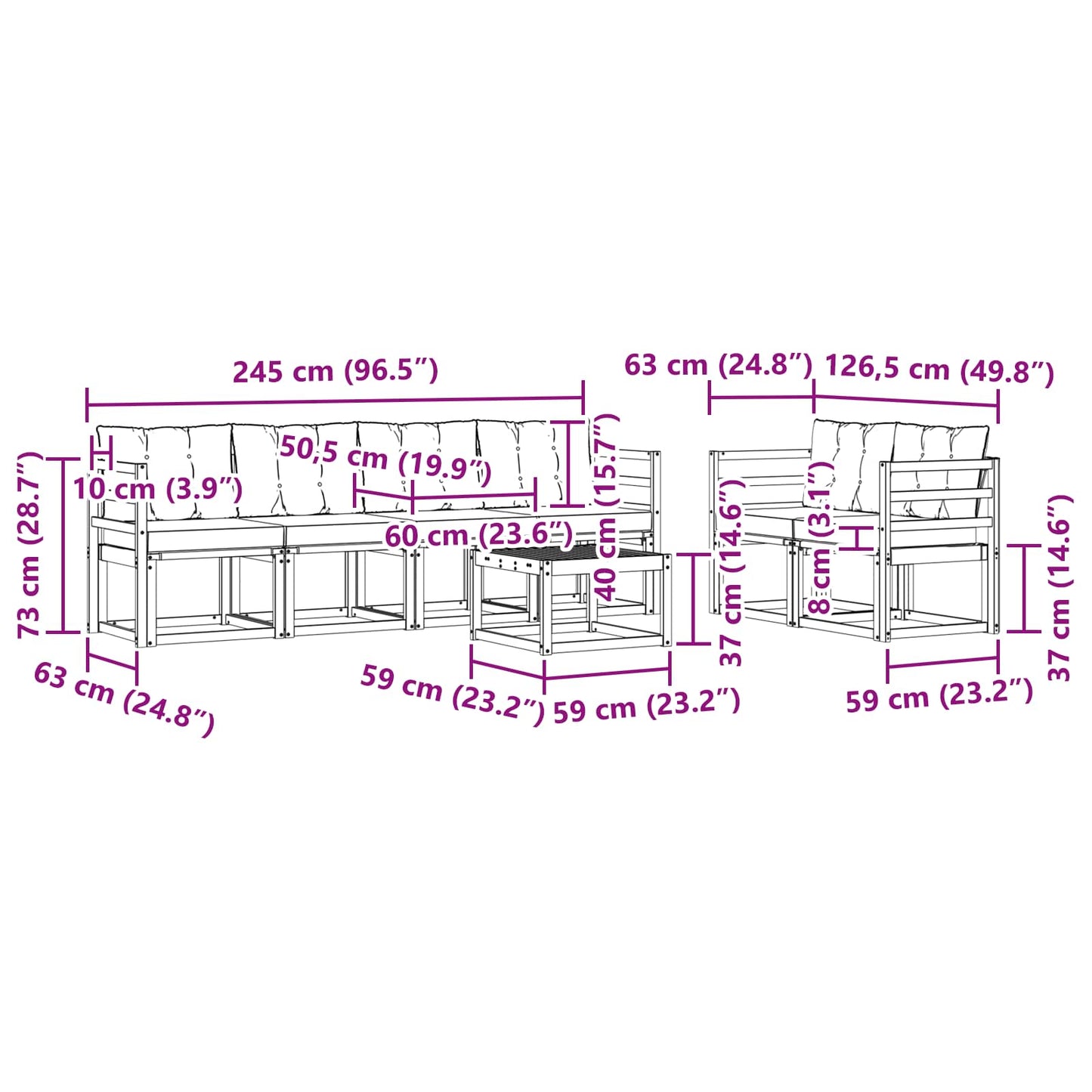 vidaXL Σειρά Καναπέ Εξωτερικού με μαξιλάρι 7 pcs Φυσικό και Κρέμα