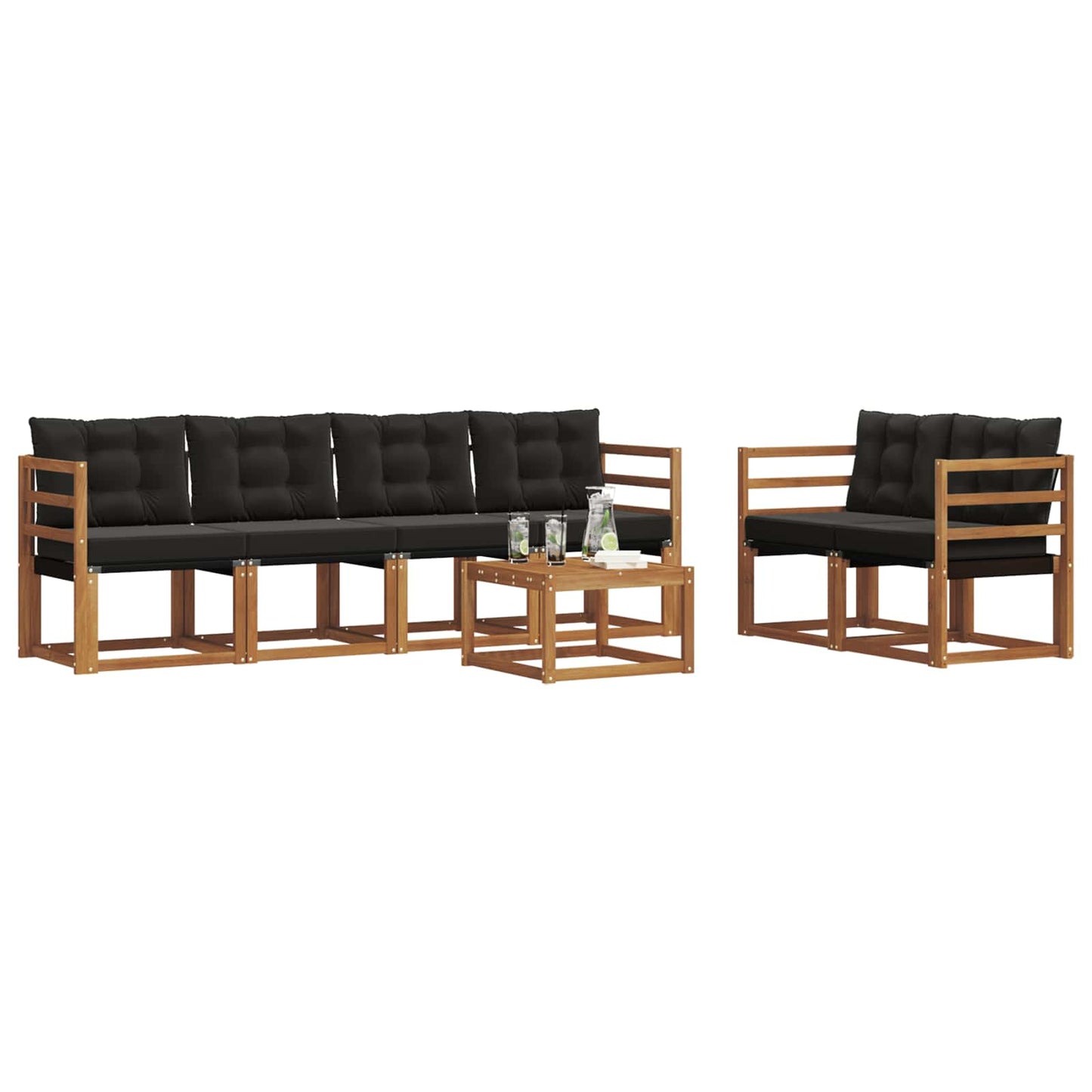 vidaXL Σειρά Καναπέ Εξωτερικού με μαξιλάρι 7 pcs Φυσικό και Μαύρο