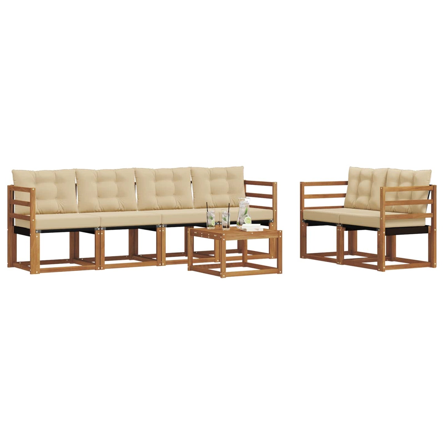 vidaXL Σειρά Καναπέ Εξωτερικού με μαξιλάρι 7 pcs Φυσικό και Μπεζ