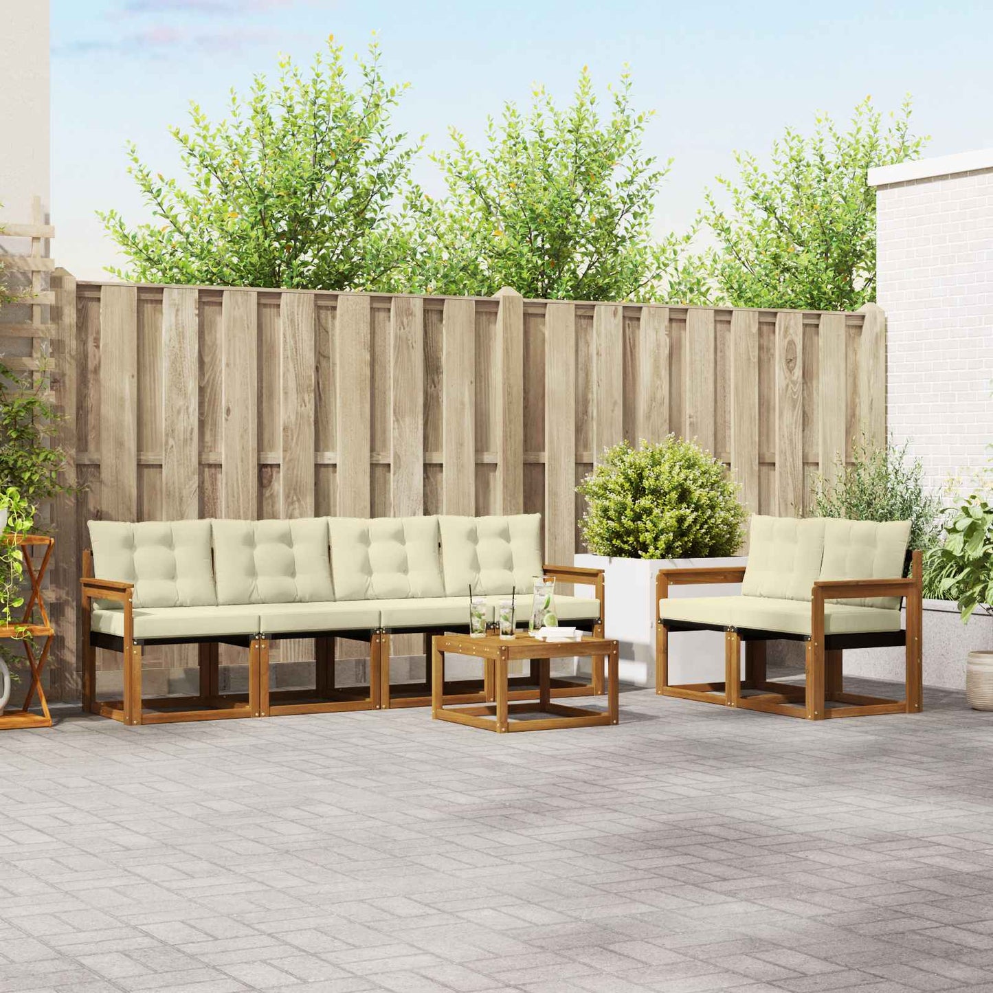 vidaXL Σειρά Καναπέ Εξωτερικού με μαξιλάρι 7 pcs Φυσικό και Κρέμα