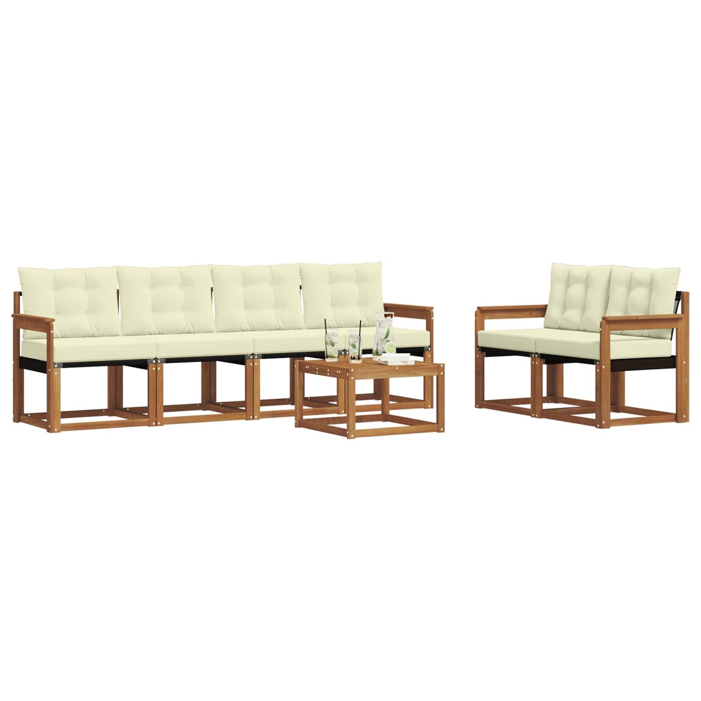 vidaXL Σειρά Καναπέ Εξωτερικού με μαξιλάρι 7 pcs Φυσικό και Κρέμα