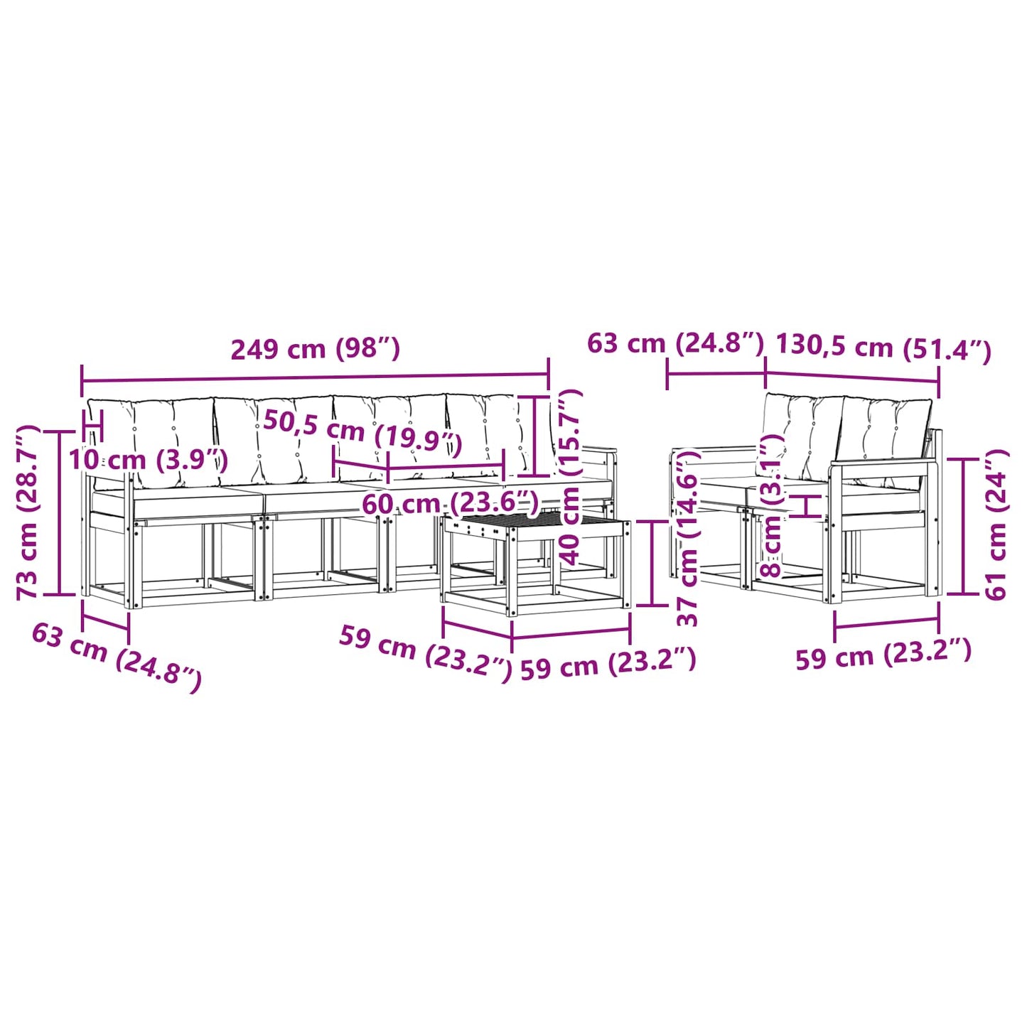 vidaXL Σειρά Καναπέ Εξωτερικού με μαξιλάρι 7 pcs Φυσικό και Κρέμα