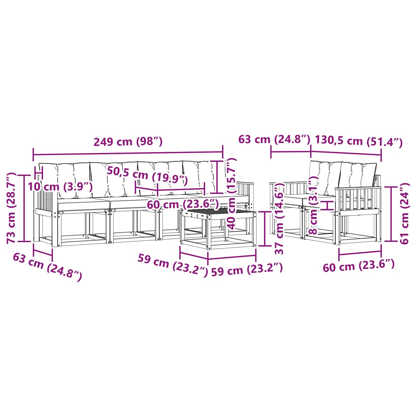 vidaXL Σειρά Καναπέ Εξωτερικού 7 pcs Φυσικό και Ανοιχτό Γκρι