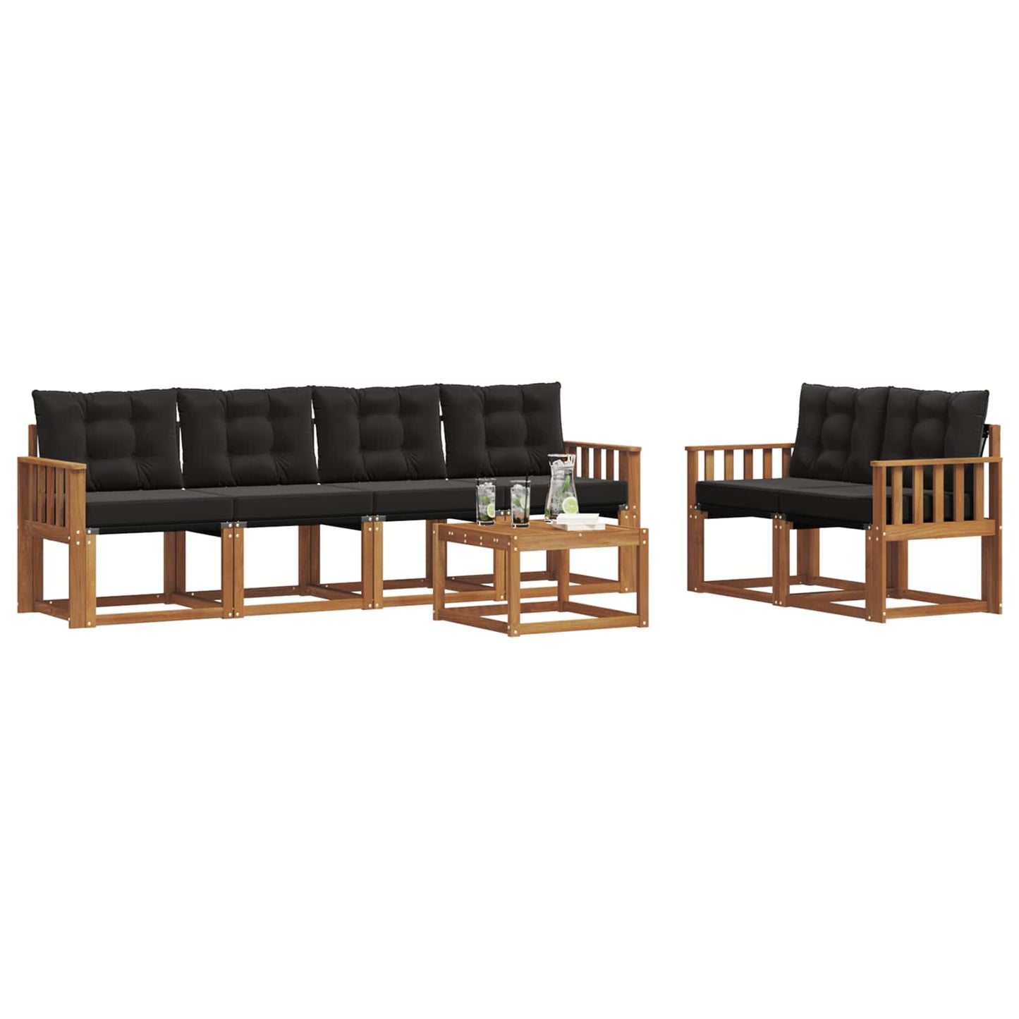 vidaXL Σειρά Καναπέ Εξωτερικού με μαξιλάρι 7 pcs Φυσικό και Μαύρο