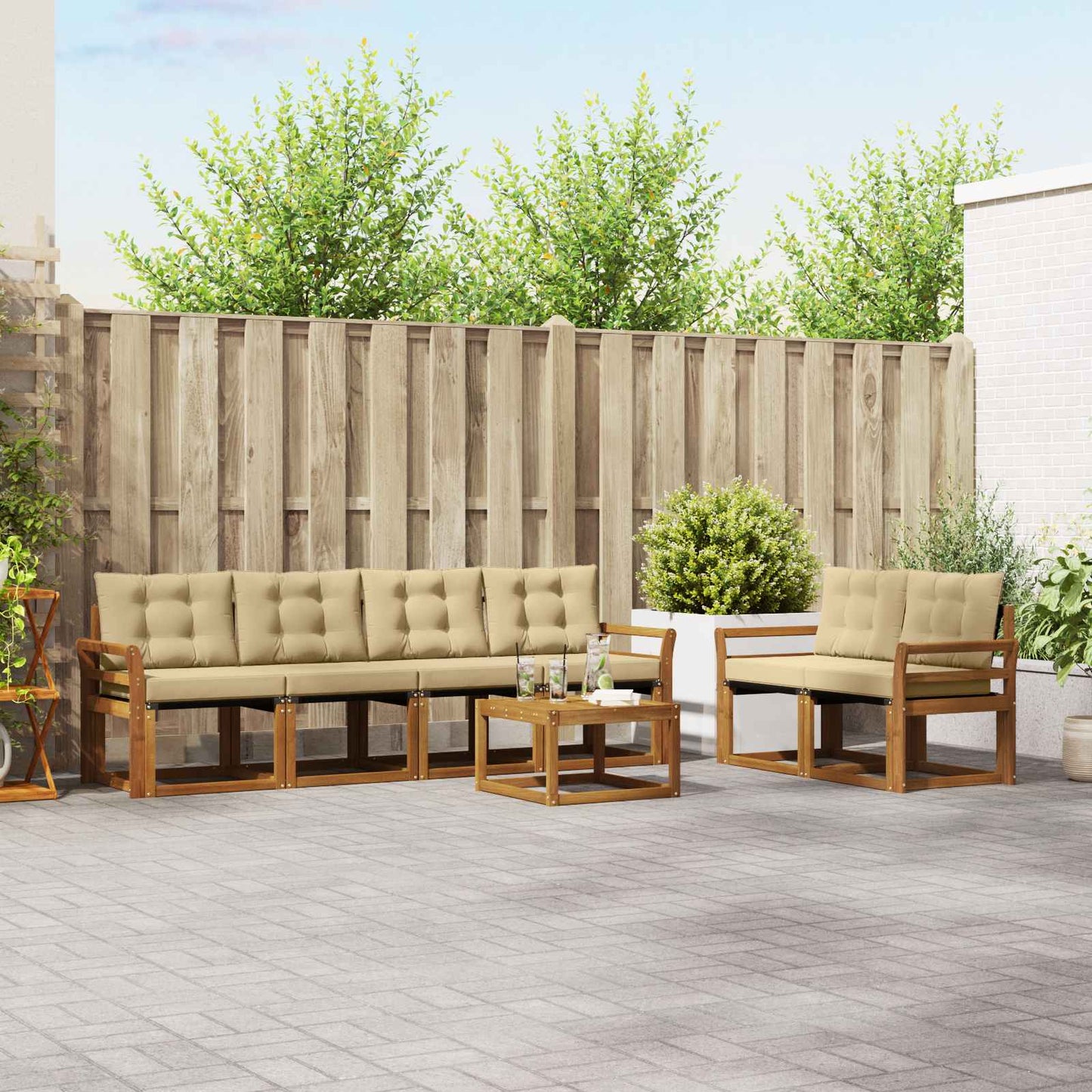 vidaXL Σειρά Καναπέ Εξωτερικού με μαξιλάρι 7 pcs Φυσικό και Μπεζ