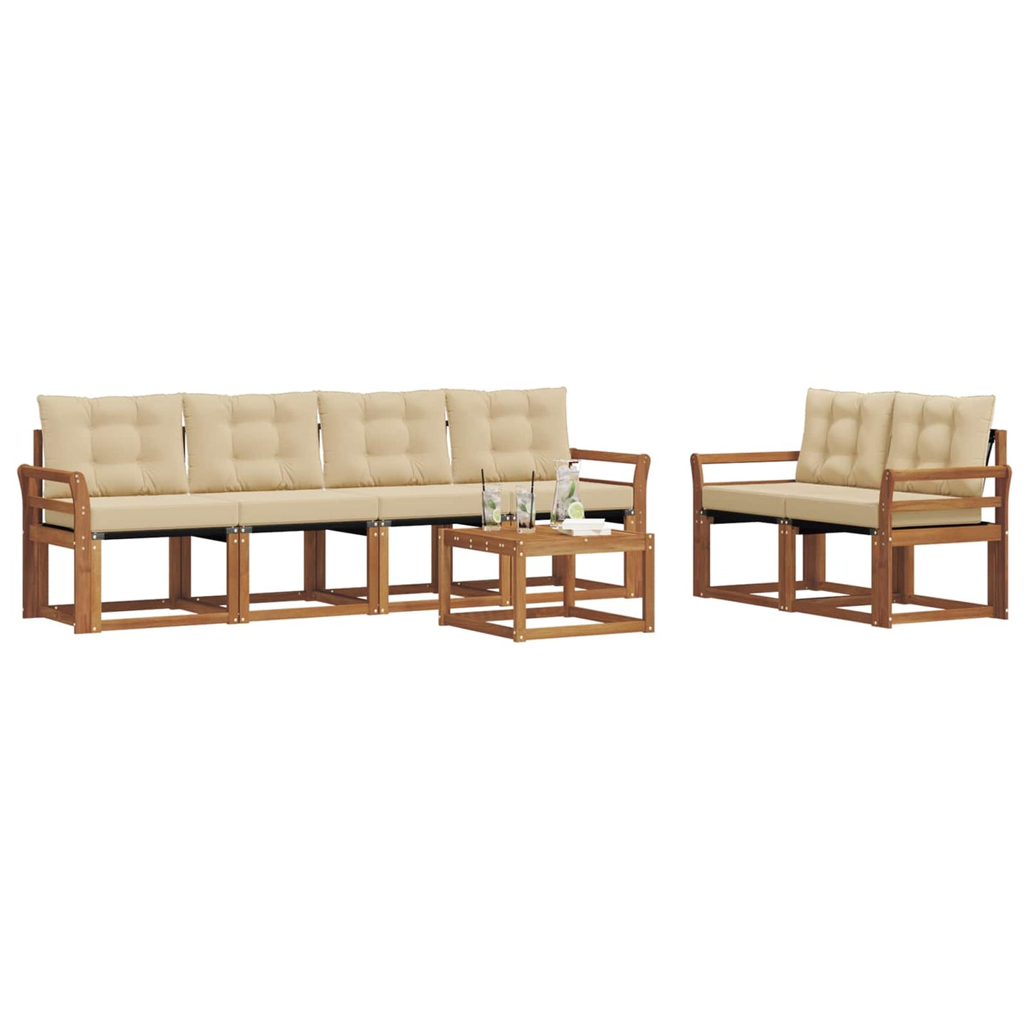 vidaXL Σειρά Καναπέ Εξωτερικού με μαξιλάρι 7 pcs Φυσικό και Μπεζ