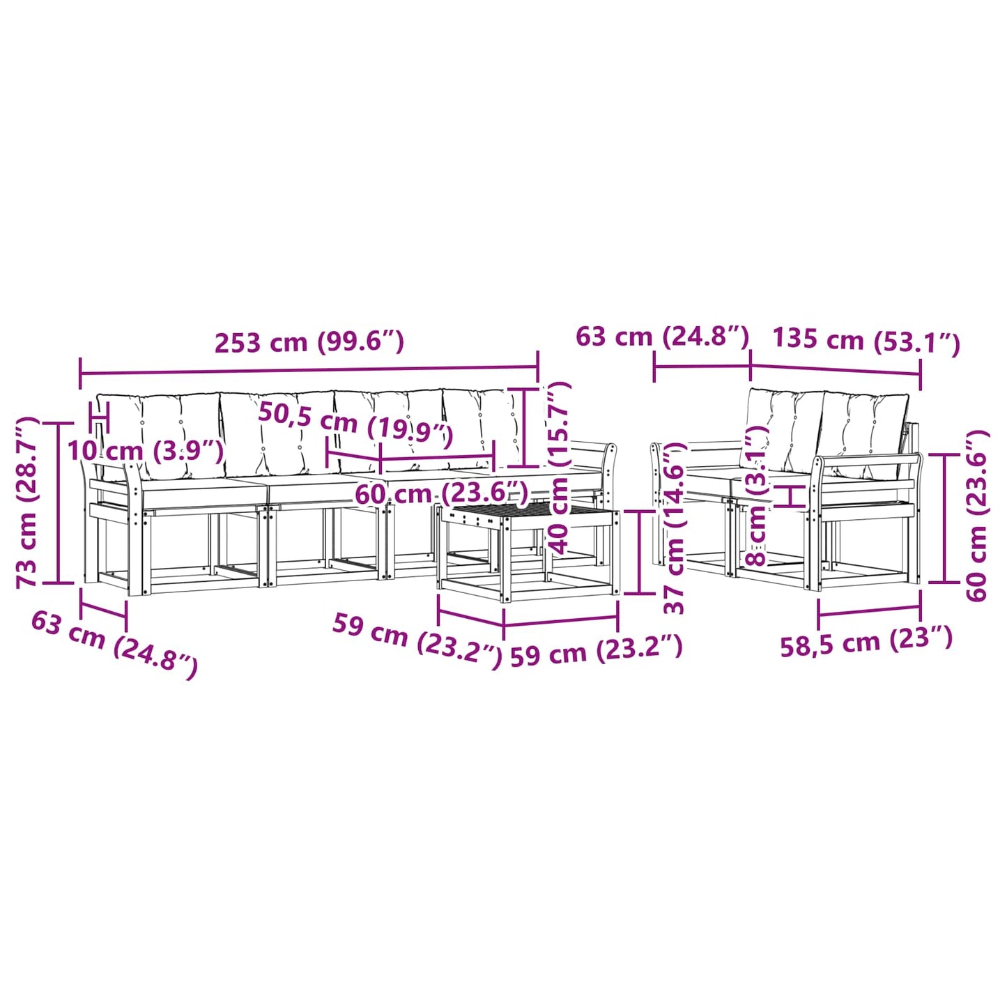 vidaXL Σειρά Καναπέ Εξωτερικού με μαξιλάρι 7 pcs Φυσικό και Μπεζ