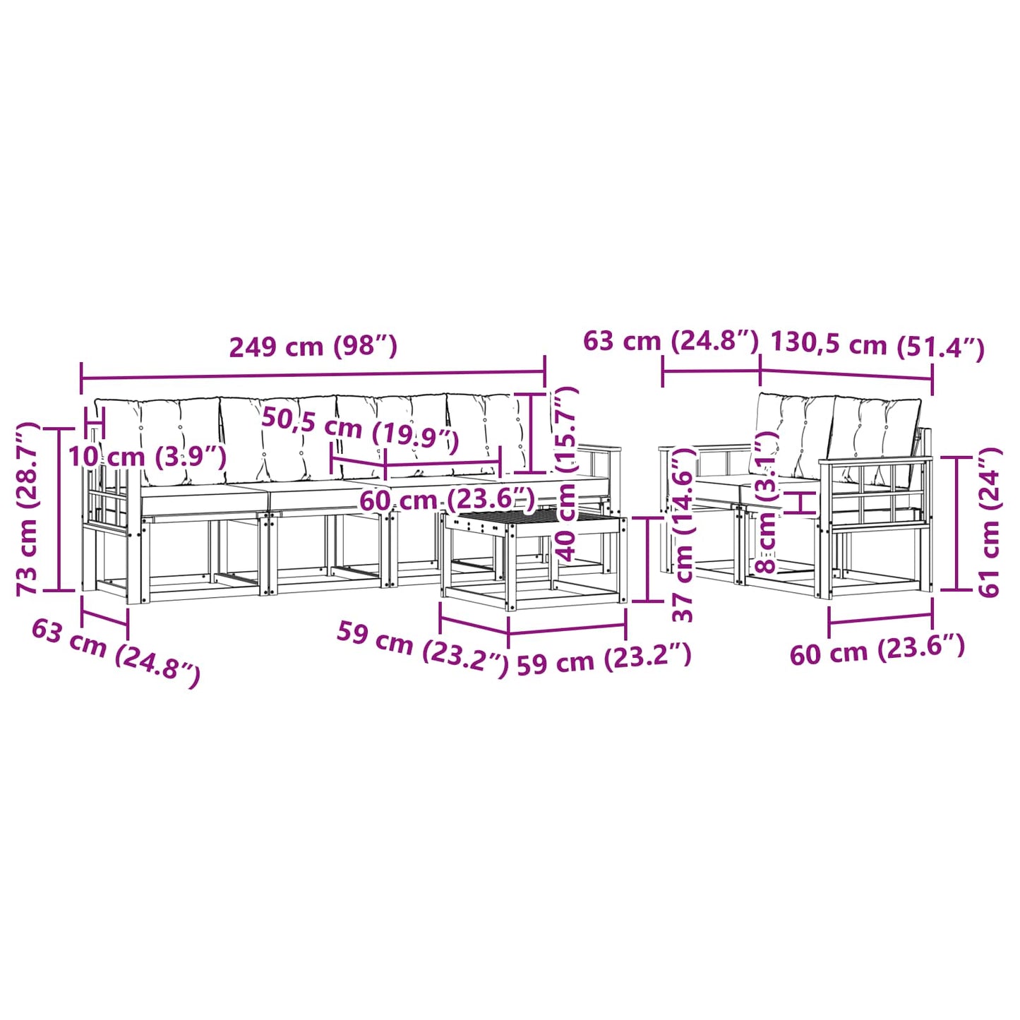 vidaXL Σειρά Καναπέ Εξωτερικού με μαξιλάρι 7 pcs Φυσικό και Κρέμα