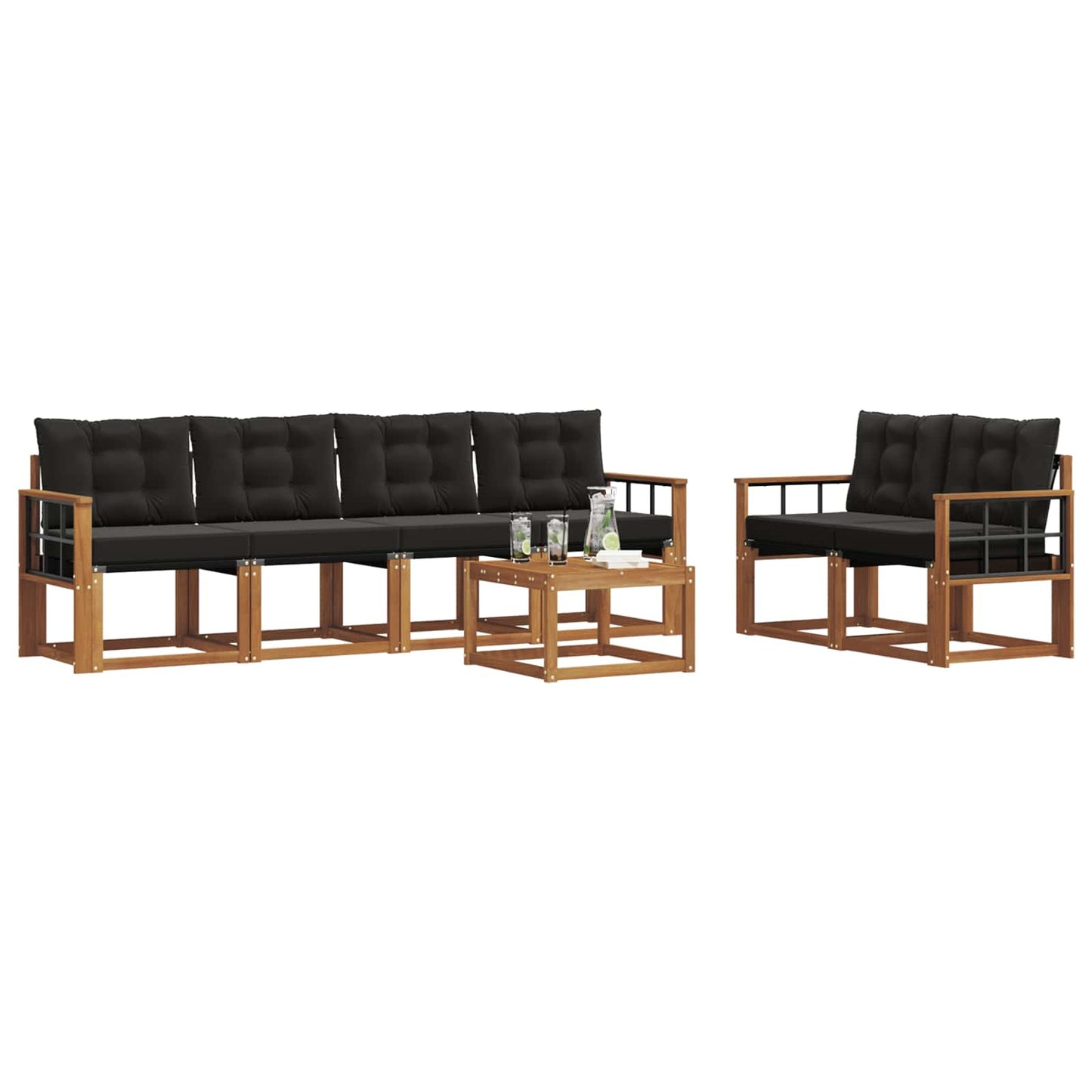 vidaXL Σειρά Καναπέ Εξωτερικού με μαξιλάρι 7 pcs Φυσικό και Μαύρο