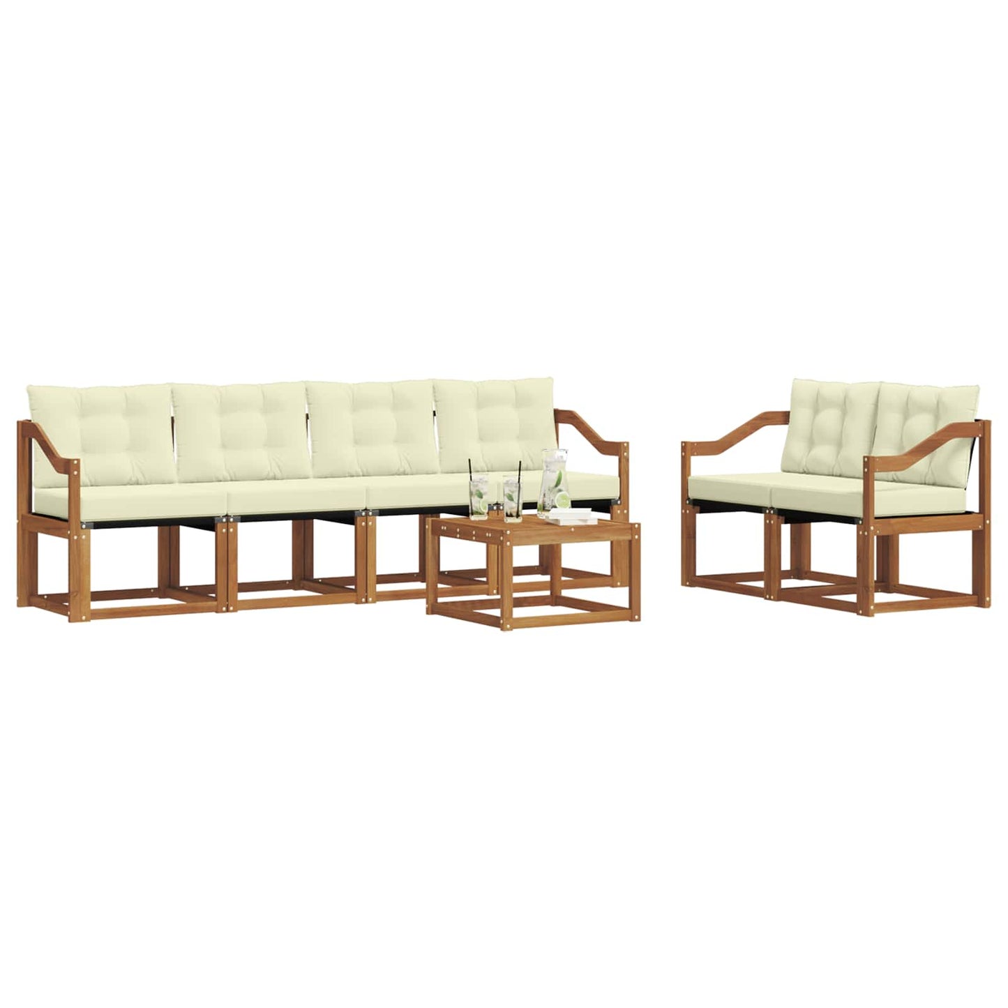 vidaXL Σειρά Καναπέ Εξωτερικού με μαξιλάρι 7 pcs Φυσικό και Κρέμα